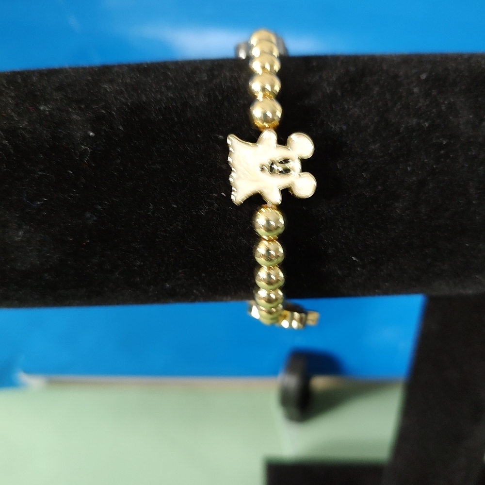 BaubleBar Gold Beaded Mickey Charm Bracelet